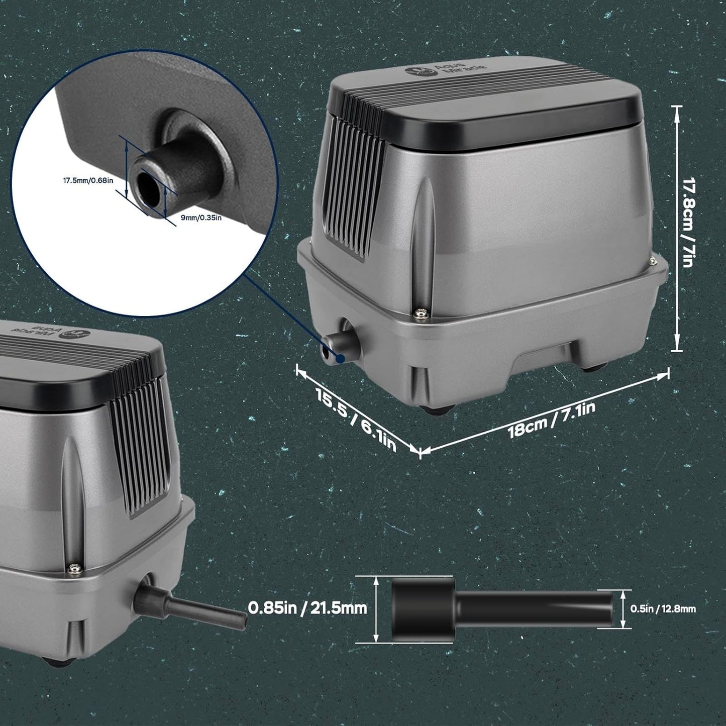 AquaMiracle All-in-1 Koi Pond Aeration Kit Pond Air Pump with Self-Sinking Airline Rubber Air Diffuser, Air Flow Control Pond Aerator for Outdoor Pond 2,000-5,000 Gallons