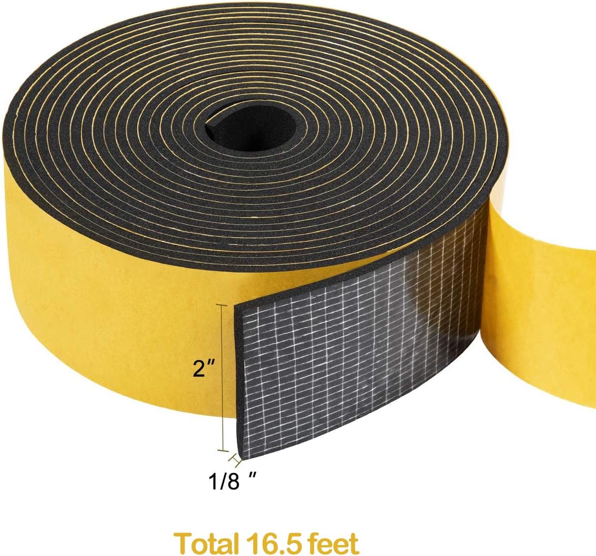 TORRAMI Weather Strip 2 inch W X 1/8 inch T, High Density Adhesive Foam Seal Tape Soundproofing Insulation Gasket for Door and Windows (16.5 Ft Length)