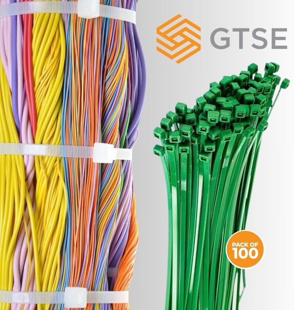 GTSE 8 Inch Green Zip Ties, 100 Pack, 50lb Strength, UV Resistant Strong Nylon Cable Ties, Self-Locking 8" Tie Wraps