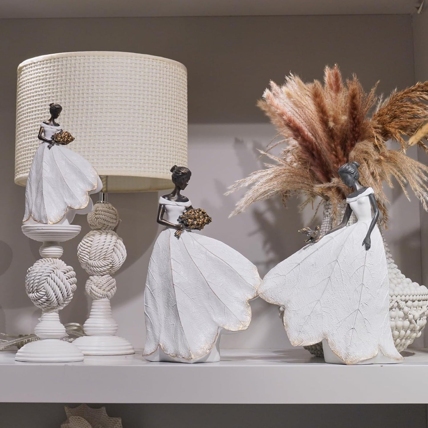 Guichifun Fairy Statue Collection Home Decoration - White Leaf Angel Girls Resin Living Room Bookshelf Decor Garden Outdoor Bathroom Decorations Figurines Gift 5.5 x 3.25 x 8 Inch