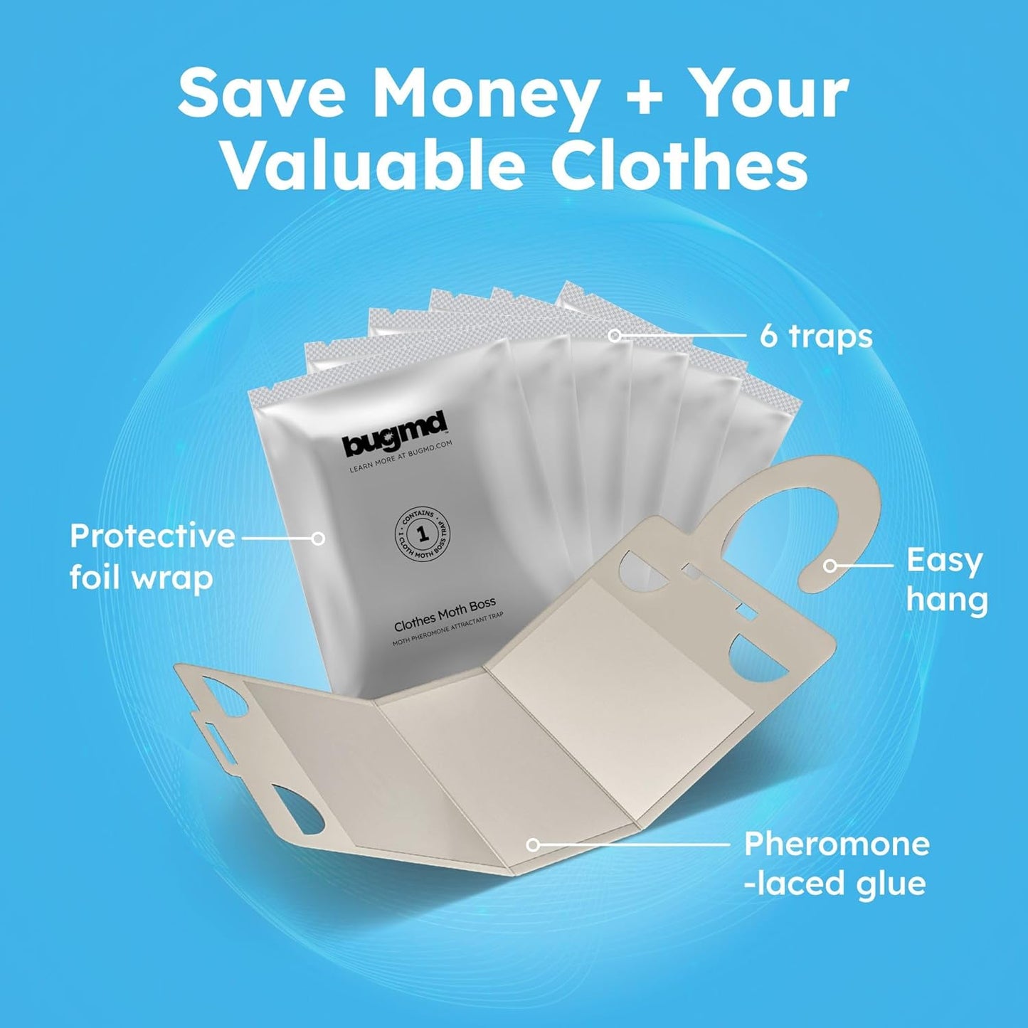 Clothes & Pantry Moth Traps (6 Count) – Sticky Glue Pheromone-Based Repellent for Closets, Cabinets & Wardrobes – Non-Toxic - Black