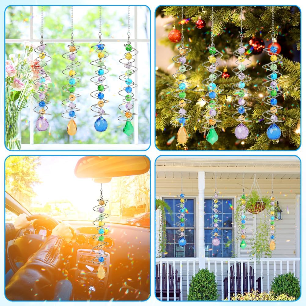Sun Catchers, 4 Pcs Crystal Suncatchers for Indoor Windows Hanging Decorative Crystals Ball Prism for Yard and Garden Indoor Home Wedding Party Car Mirror Christmas Tree Decorations