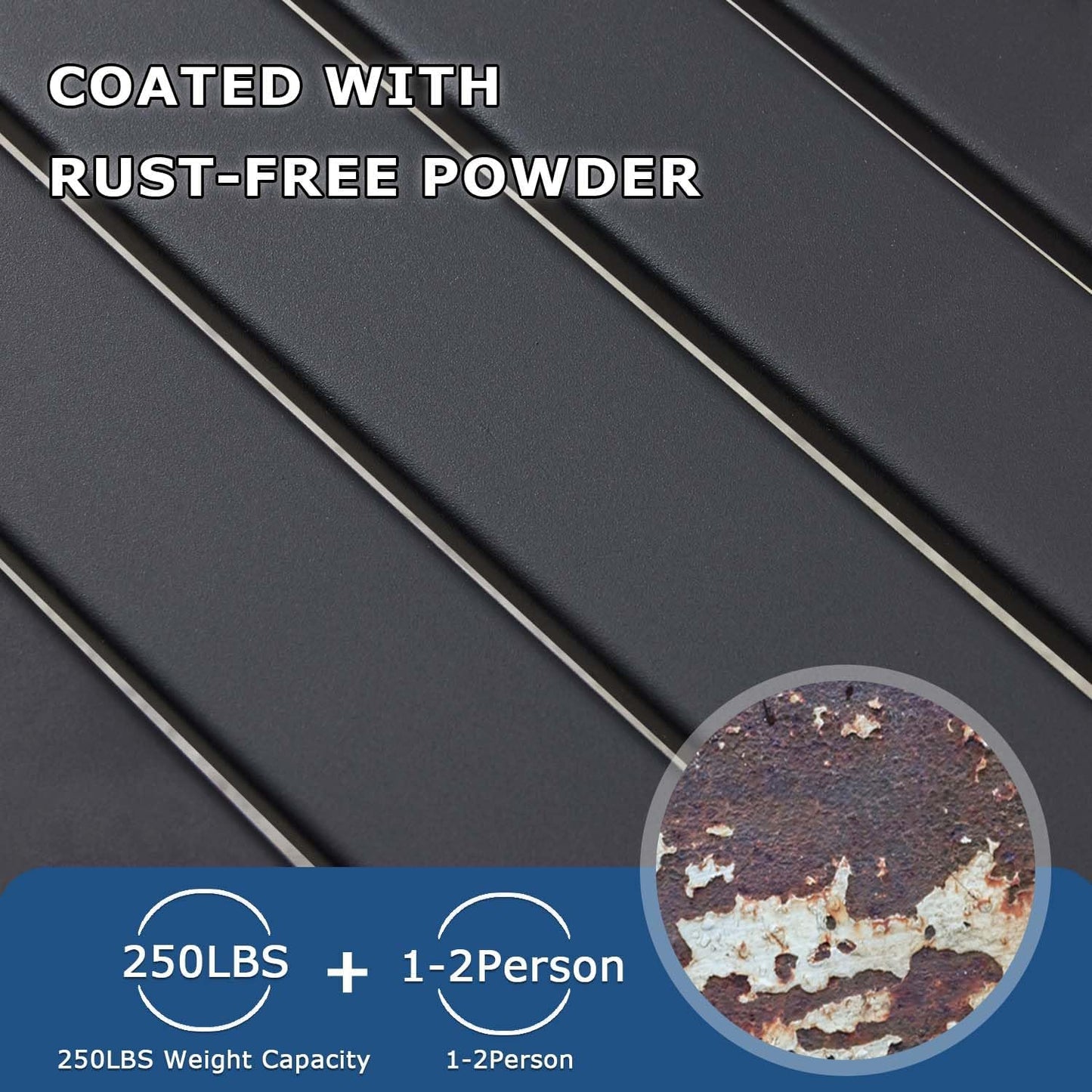 46" Outdoor Metal Backless Bench Set of 2, All-Weather Patio Garden Bench for Backyard, Porch, or Lawn, Durable Steel Bench for Outdoor Spaces, Black