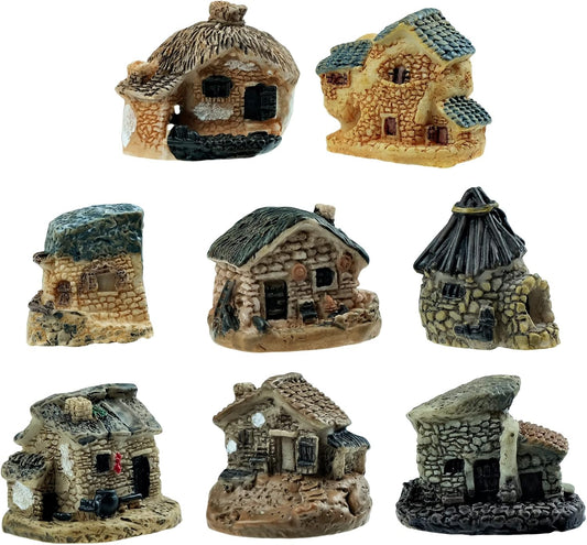 8 PCS Mini House Figurines, Miniature Village Hut Figurine, Fairy Garden Cottage Ornaments Accessories for DIY Bonsai, Succulent Planting, Terrarium, Flower Pot Decor