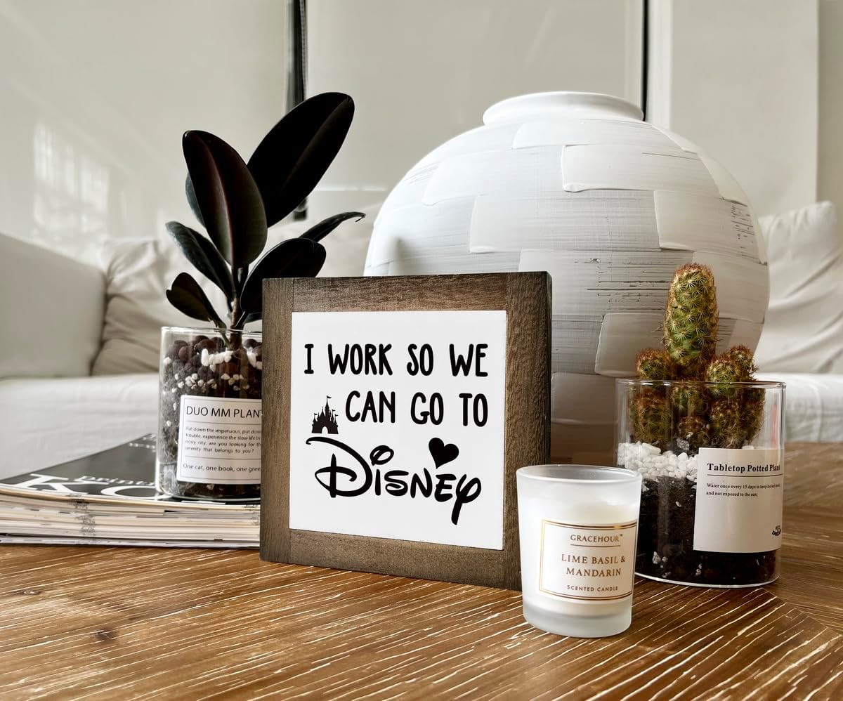 Inspirational Wood Signs, Box Wood Plaques Desk Décor, Decorative Plaques and Signs, Rustic Office Decor Art, Motivational Office Desk Decoration, Farmhouse Home Decor, I Work So We Can Go to E