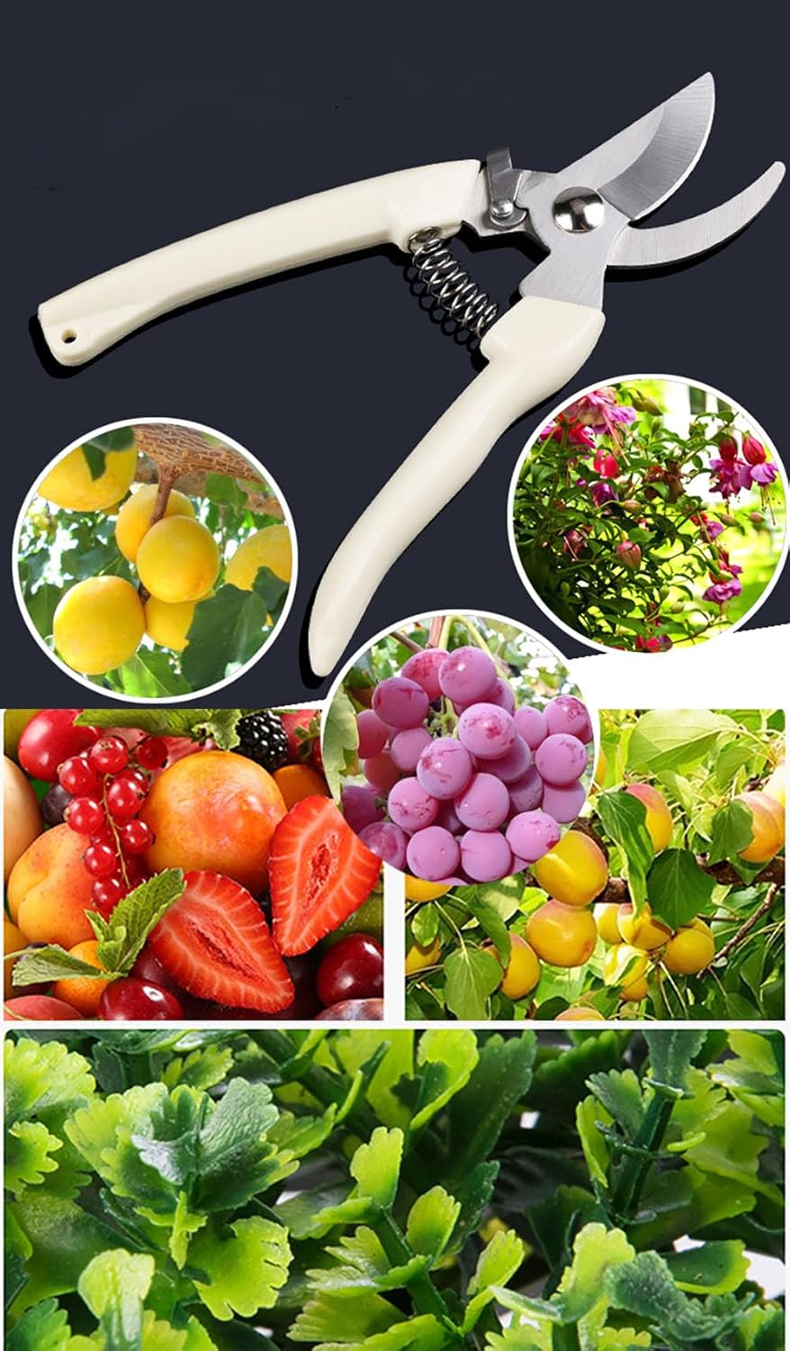 2PCS Garden Flower Shears Pruning Shears 6.9 inches Scissors Heavy Duty Plant Scissors for Cutting Flowers, Trimming Plants, Bonsai, Fruits Picking (White Handle 2pcs)