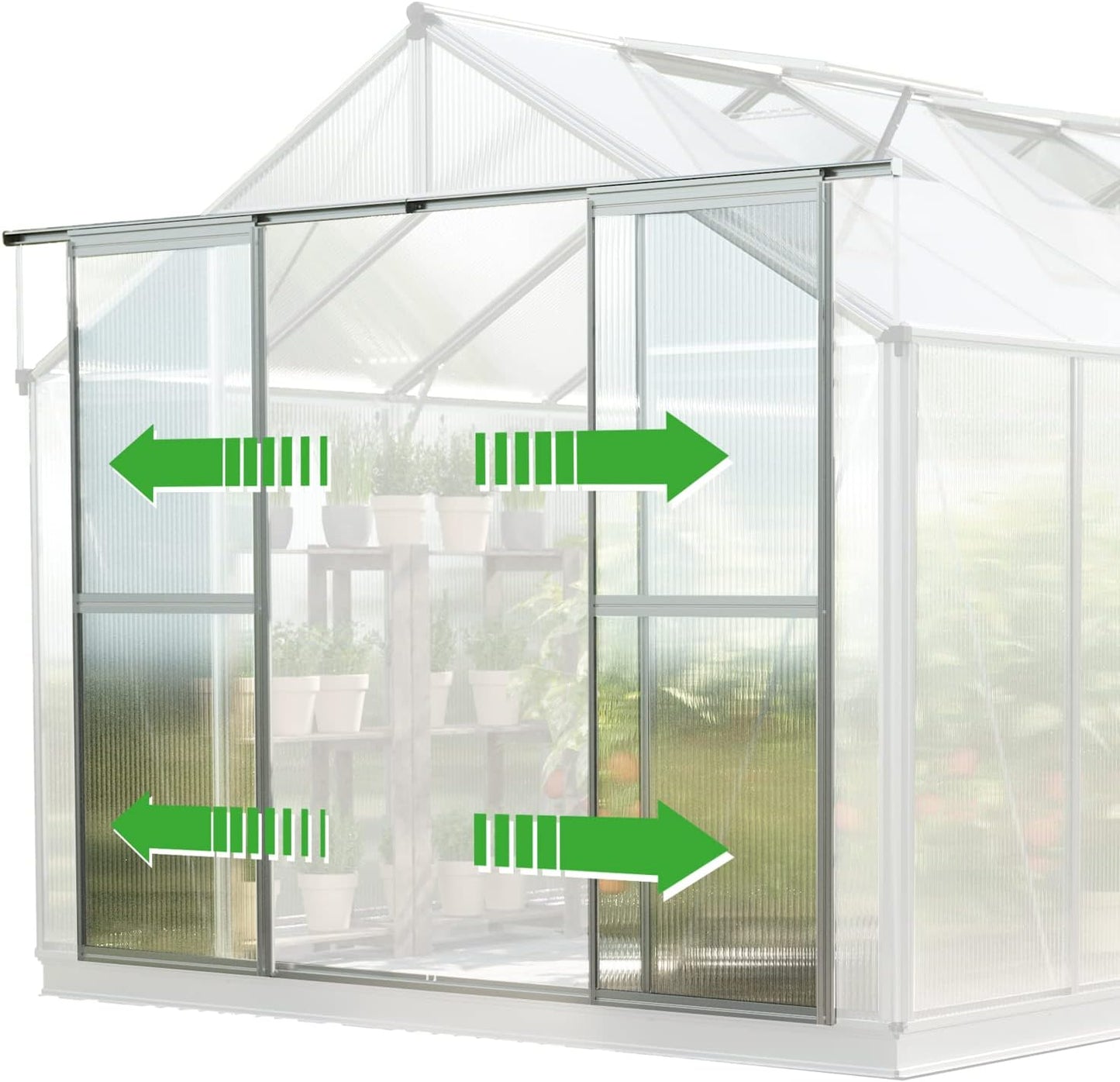Greenhouse Topas 2 Aluminum Frame 7.4 x 4.4 ft Approx. 8 mm Polycarbonate Panels - with Bonus Base Frame and Automatic Vent Opener