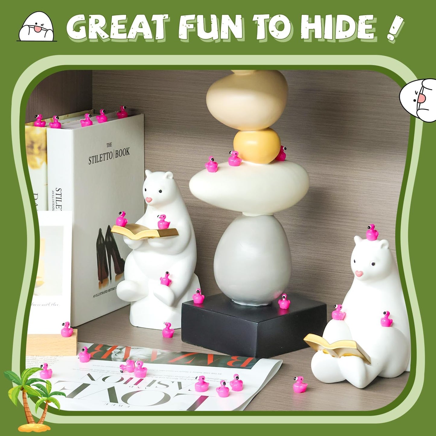 110PCS Mini Resin Animals Cute Rose Pink Tiny Flamingo Ducks, Miniature Figures to Hide, Small Animal Toys Accessories Bulk for Topper Garden Dollhouse Landscape Aquarium Ornaments DIY Crafts & Decor