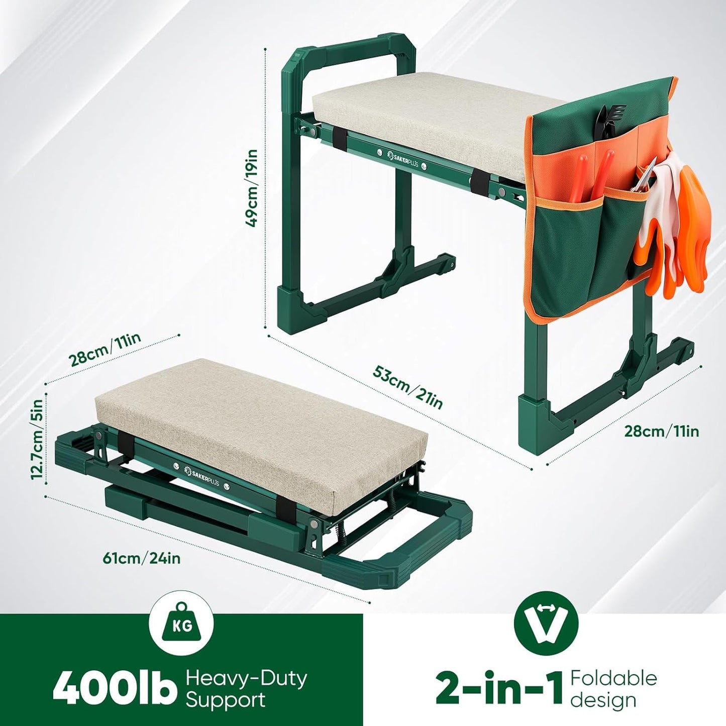 Garden Kneeler and Seat Foldable Kneeling Chair with Extendable Legs & Thickened Pad,Heavy Duty Foldable Gardener Stool with Tool/Storage Bags for Grandparents Gardeners