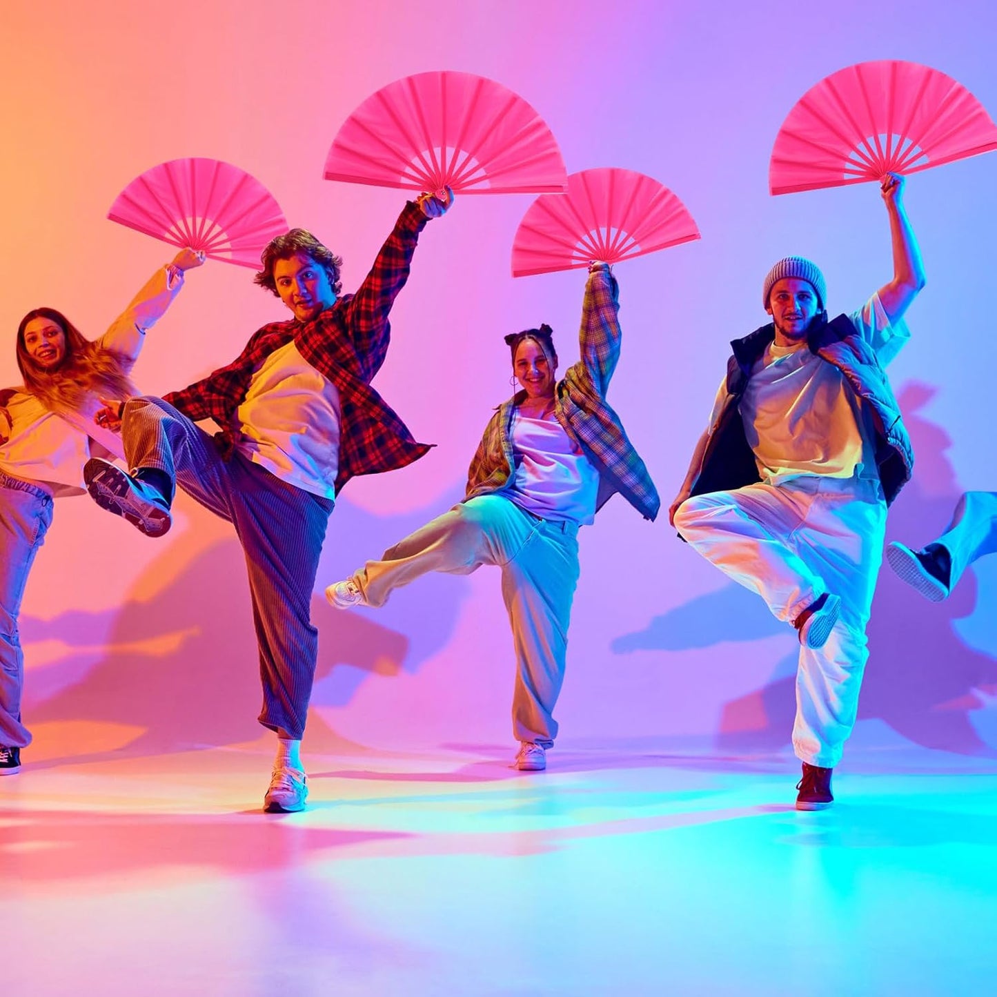 Blulu 4 Pcs 13 Inch Large Folding Hand Fans for Line Dancing Big Clapping Popping Raves Fans Bulk for Dancing Boots on The Ground Festival Party Decoration(Classic Style, Rose Red)