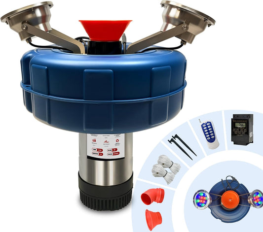 Pond Fountain Aerator, 1HP，Wireless Control RGB Rainbow Lights Stainless Steel Body, 100FT Cord, Multifunctional time Controller，200Ft Traction Rope, Aerator Pump for Ponds & Lakes (RGB)