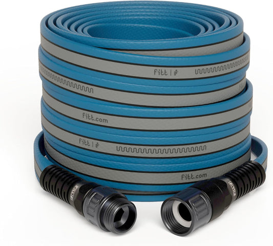 FITT HiFlo Water Hose 25ft, Multipurpose Flat Garden Hose, Easy to Use and Long-lasting Performance, Grey