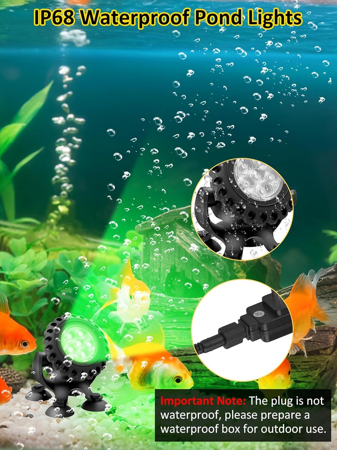 T-SUN Color Pond Lights with Timer, Bright LED Underwater Pond Light Submersible Fountain Lights for Fish Tank Remote Control IP68 Waterproof Landscape Spotlights for Garden Koi Pond Aquarium(6-Head)
