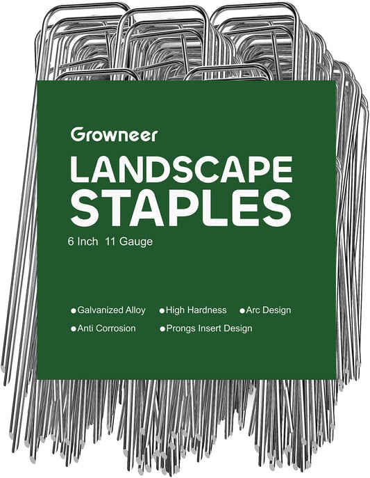 GROWNEER 50 Packs 6 Inches Landscape Staples Heavy Duty 11 Gauge Galvanized Steel Garden Stakes Staples Securing Pegs for Securing Weed Fabric Landscape Fabric Netting Ground Sheets and Fleece
