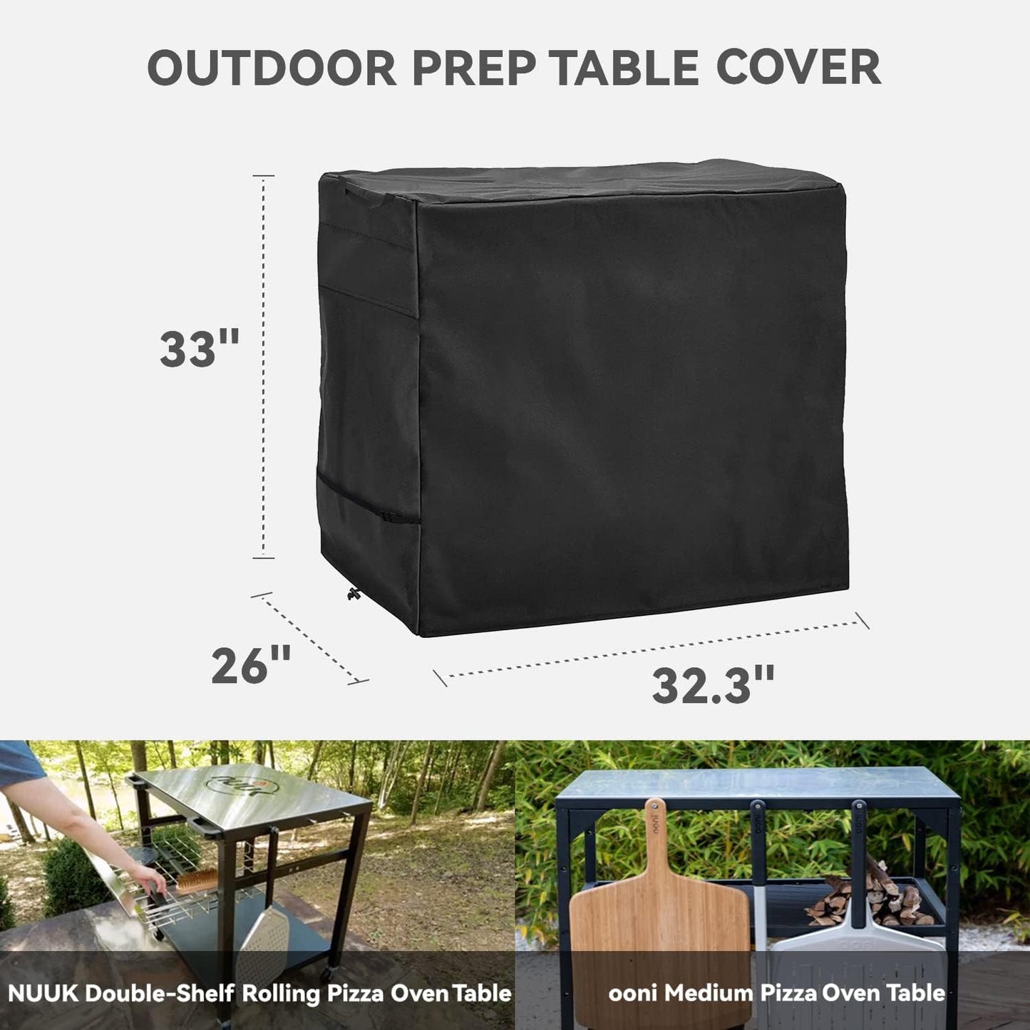 Outdoor Pizza Oven Table Cover for Nuuk Three-Shelf Heavy Duty Rolling Outdoor Pizza Oven Table and ooni Pizza Oven Stand Modular Table,600D Heavy Duty Waterproof Cover,Black