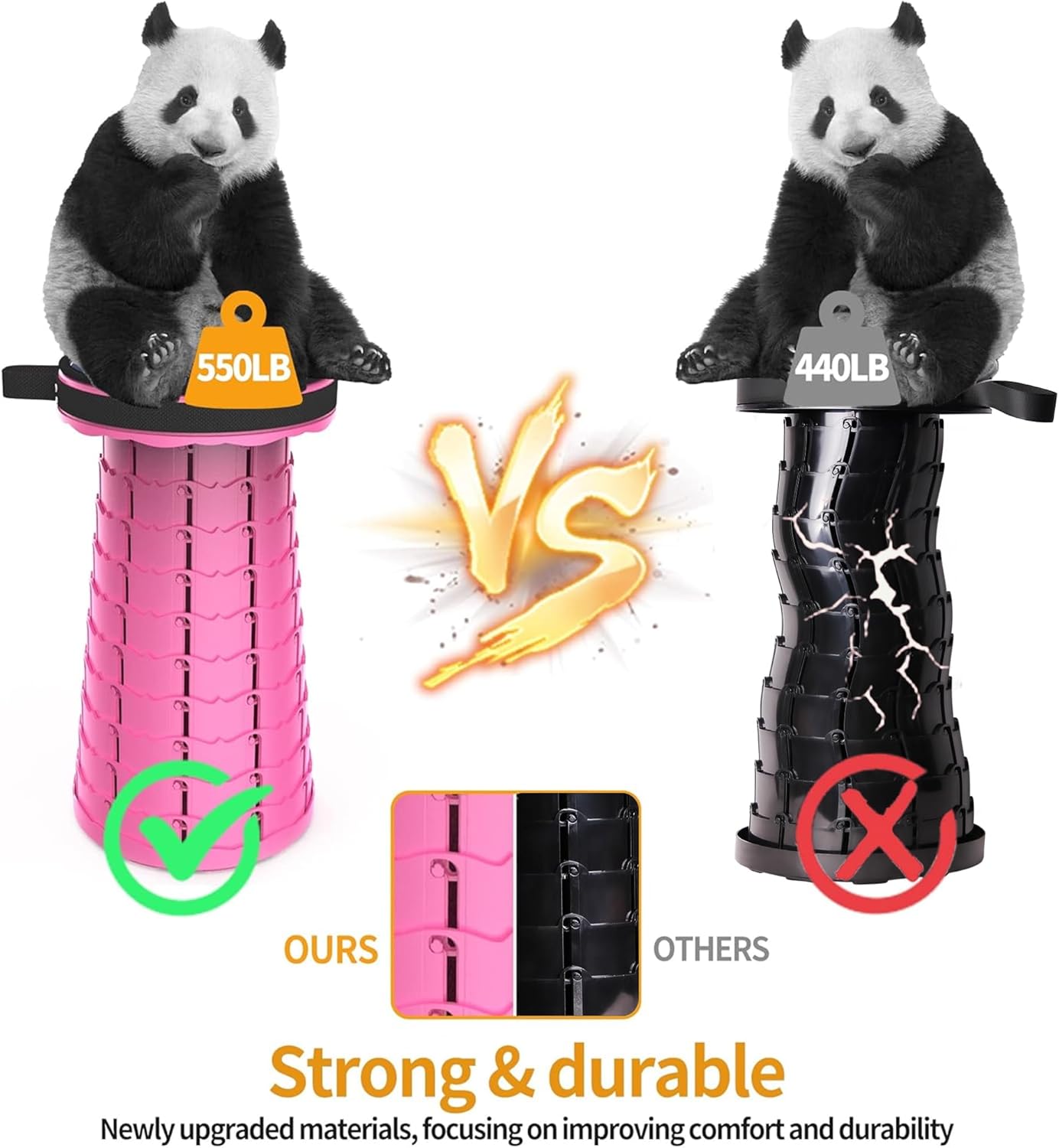 ALEVMOOM Upgraded Telescoping Collapsible Stool with Cushion, Folding Stool with Printing Portable Retractable Foldable Seat Max Load 550lbs for Adults Camping Fishing Outdoor