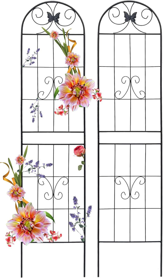 2 Pack Garden Trellises with Black Metal Coating, Trellis for Climbing Plants Outdoor, Roses, Vegetables, Vines, Cucumbers-19.7×86.7 inches.