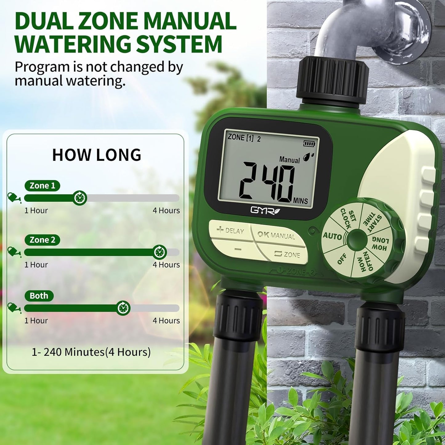 GMR Hose Timer for Watering, Water Timer, Irrigation Controller for Garden Hose Faucet, Programmable Automatic Watering System/Manual/Rain Delay, IP54 Waterproof