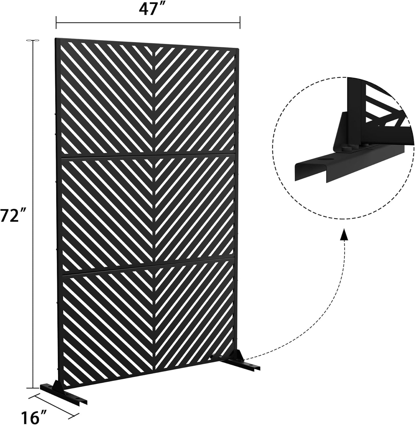 Metal Privacy Screen Outdoor 72" H×47" W,Freestanding Decorative Privacy Screen for Balcony Yard&Garden,Privacy Fence-Black&Arrow