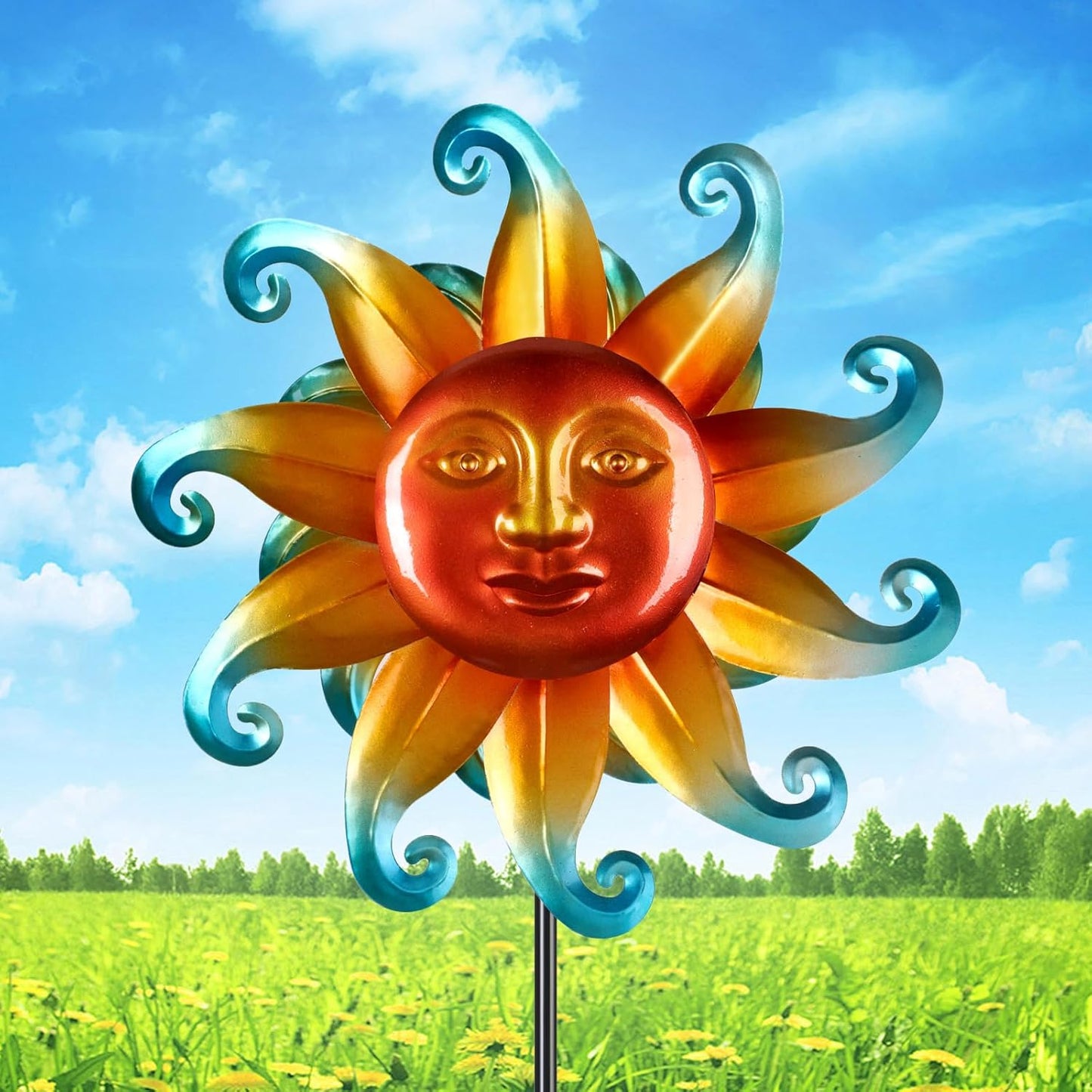 60 Inch Metal Large Wind Spinner with Garden Stake，360 Metal Swivel Outdoor Wind Sculpture,Sun Metal Windmill Decorations Gifts for Women Grandma Birthday Mothers Day