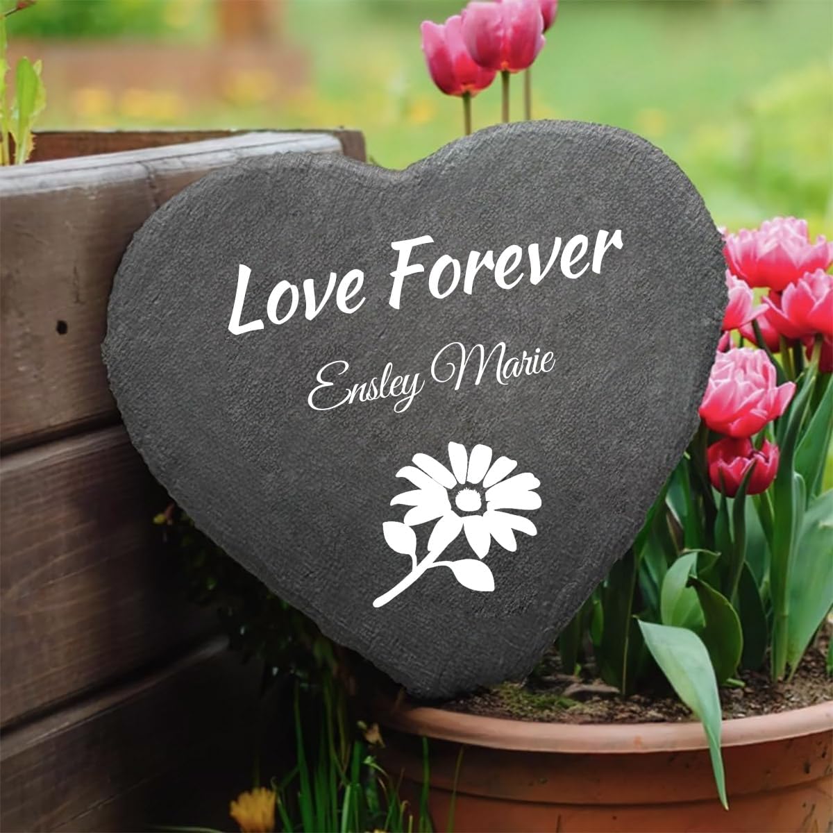 Personalized Decorative Garden Stones Customized with Any Message and Pattern, Custom Heart Shaped Memorial Stones Welcome Stones 8x8 for Housewarming,Memorial Gifts and Special Day Gifts