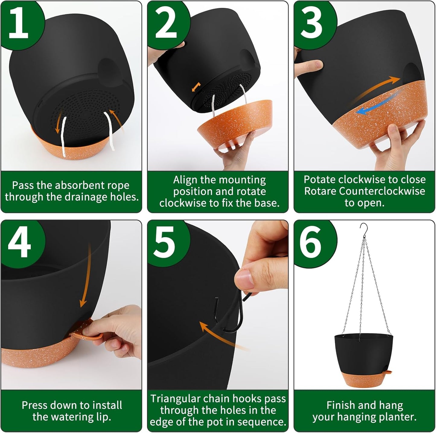 GARDIFE Large Hanging Planter, 12 inch Hanging planters for Indoor. Outdoor Plants, Self Watering Plant Pot, Plant Hanger, Black