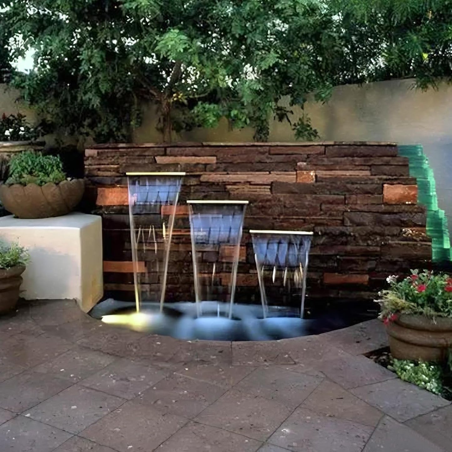 AquaMiracle All-in-1 Pond Waterfall Kit with LED Lights, 8" Stainless Steel Spillway with 660GPH Water Pump, Lighted Waterfall Fountain Outdoor for Water Garden, Backyard, Pool