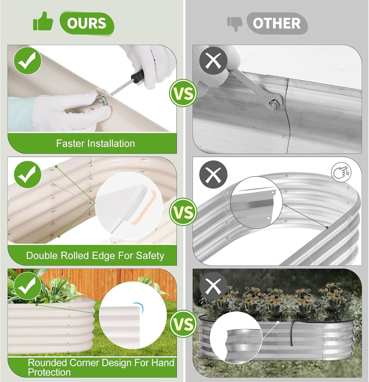 Galvanized Raised Garden Bed Outdoor- 2 Pcs Raised Beds for Gardening| Metal Planter Box, Steel Raised Garden Bed Kit with Gloves for Vegetables, Flower, Herbs (6x2x1.4FT, White)
