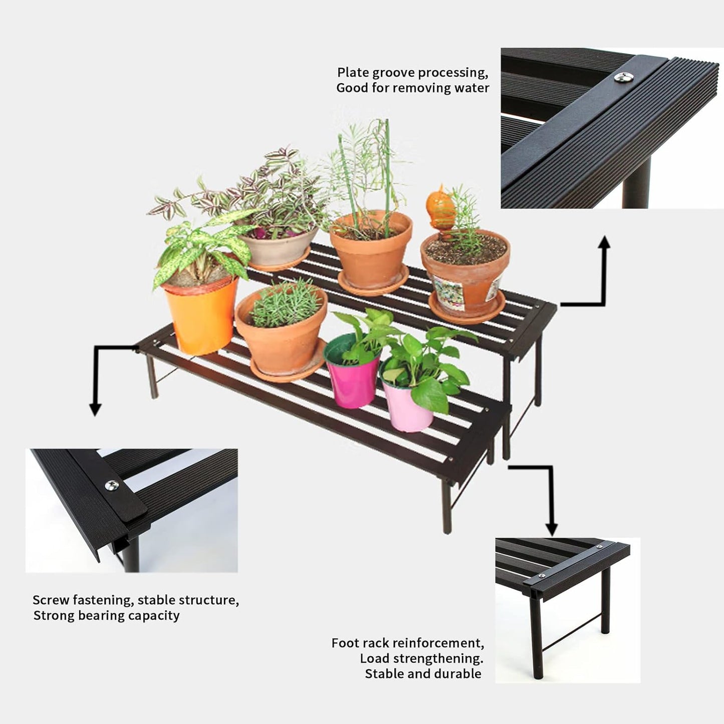 Metal Plant Stand, Rust-proof Aluminum Flower Pot Stand, Plants Display Stands Decoration Racks for Living Room Balconies and Gardens (60 Ebony)