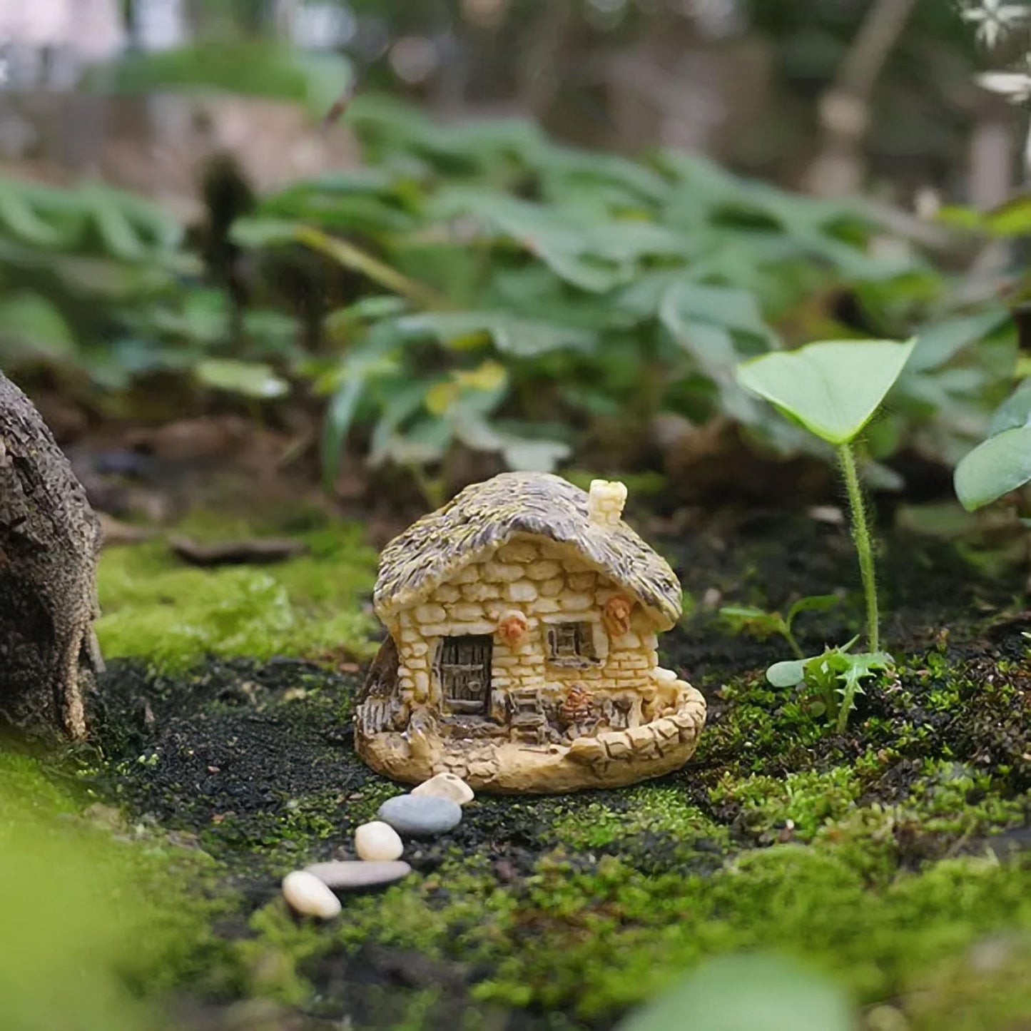 Fairy Miniature Tiny Thatched Cottage, Stone House,Garden Supplies,Garden Decoration, Terrarium Accessories,Mini Fairy Garden Supplies(A Set 4Pcs or 1Pcs) (1Pcs Stone House)