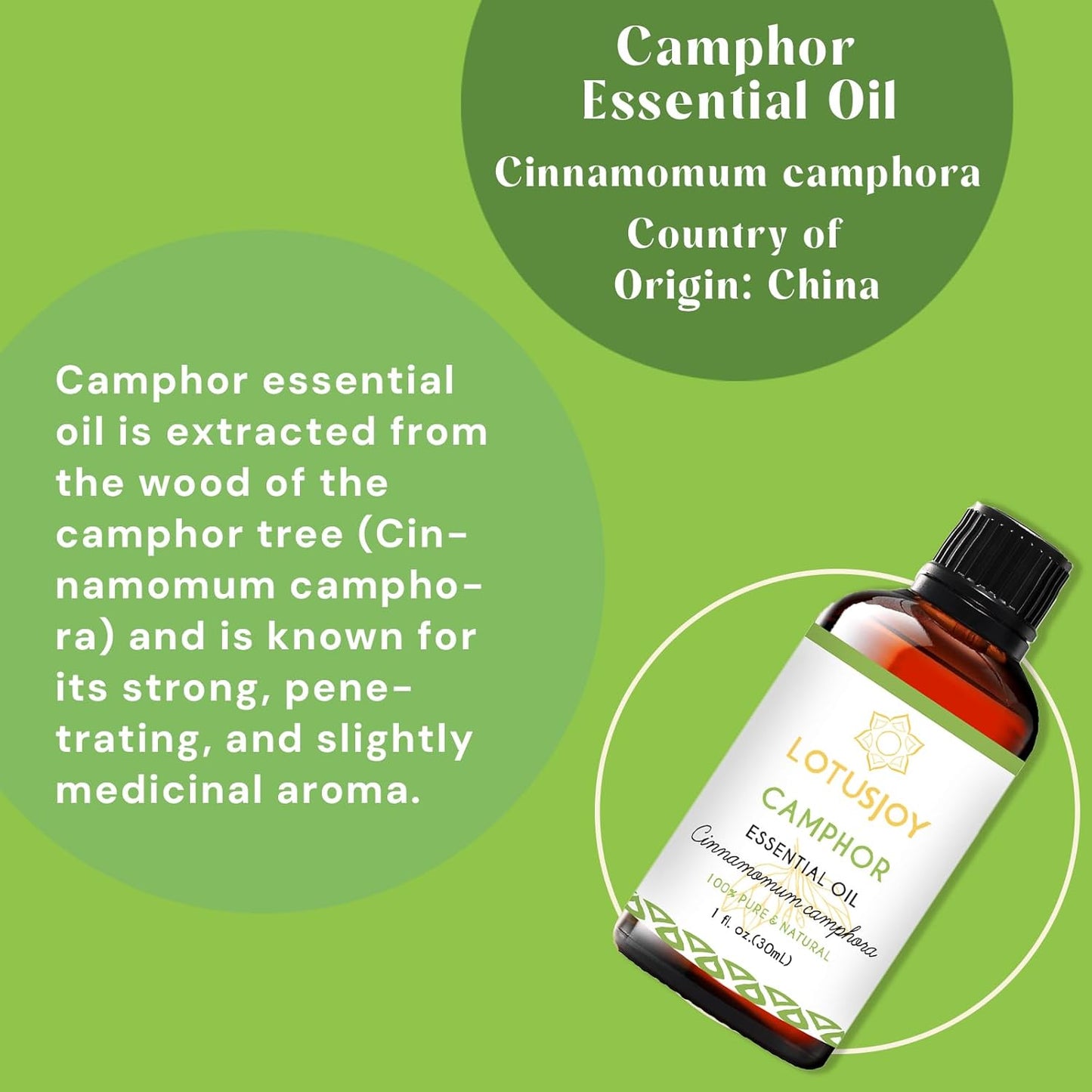 Camphor Oil, Pure Natural Camphor Essential Oil for Diffuser, Room Spray, Household, DIY - 1 Oz