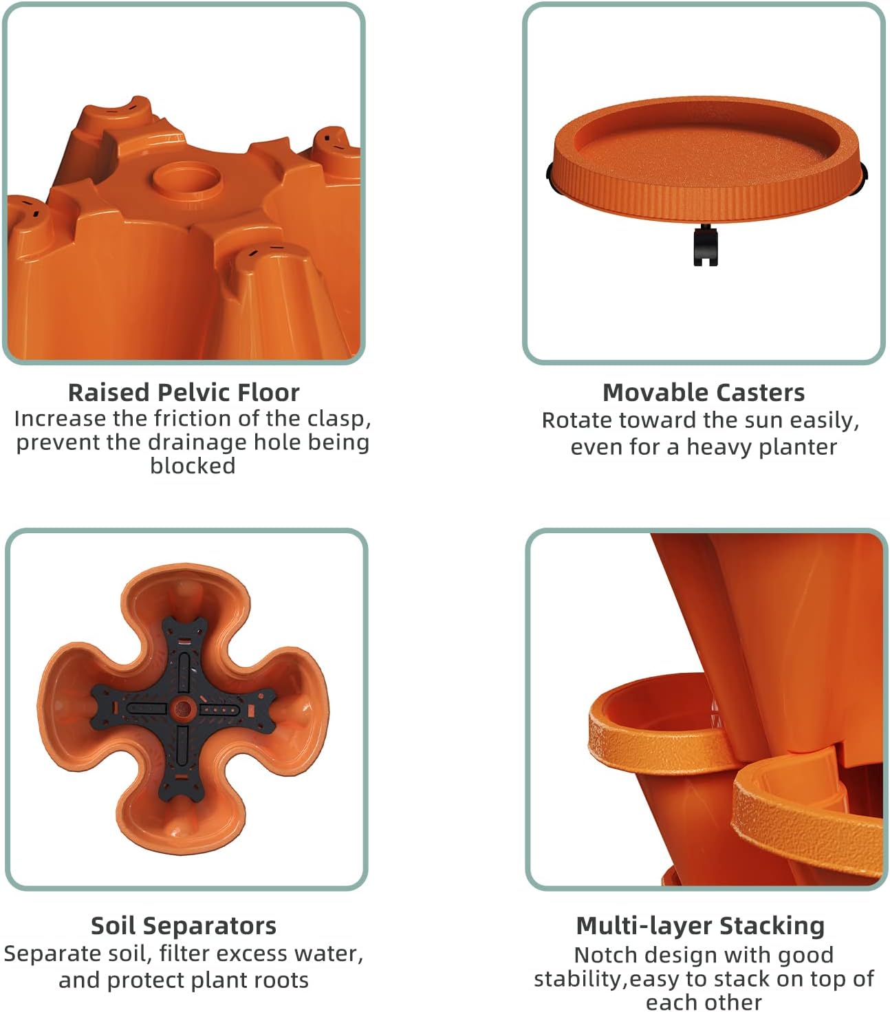 Strawberry Vertical Planters, 3 Tiered Stacking Tower Garden, Stackable Herb Vegetable Planters with Movable Casters and Bottom Saucer Indoor and Outdoor