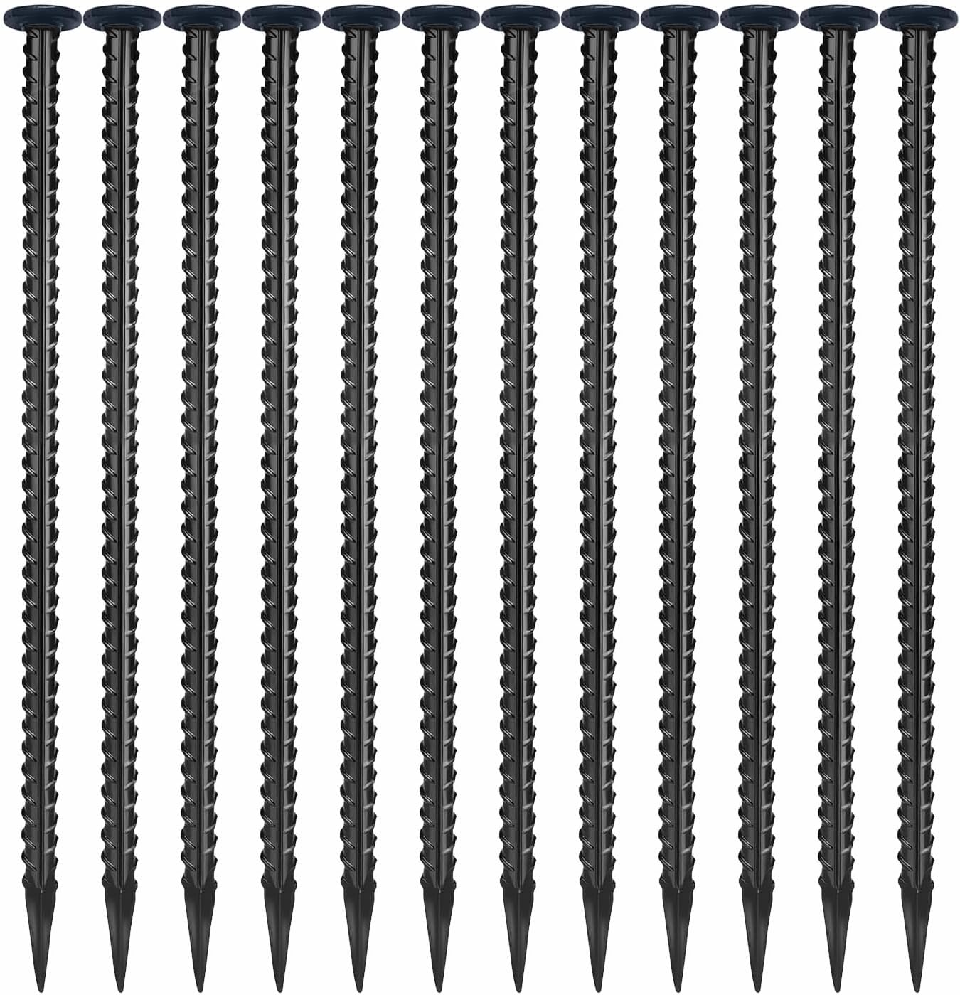 16 Inch Rebar Stakes,Ground Stake 1/2 Inch Diameter，Galvanized Steel Ground Anchors, Heavy Duty Metal Spikes，Asphalt Anchor,Used for Speed Bump Wheel Stop and Camping Tent(16 Pack ，Black)
