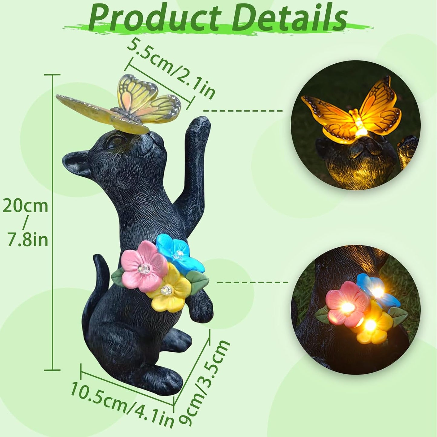 Solar Cat Garden Statue Outdoor Decor - Resin Cat Butterfly Statues for Outside Waterproof, Animal Figurines for Patio Balcony Yard Art Lawn Ornaments, Unique Birthday Gifts for Mom/Women/Grandma
