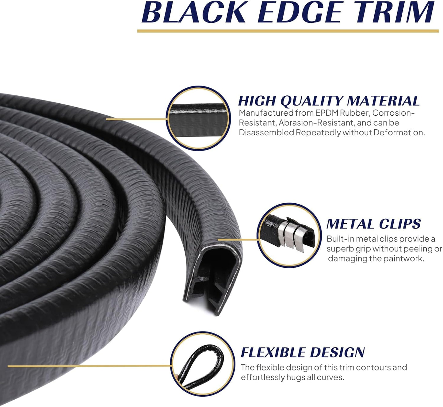 Edge Trim Black U-Channel Rubber Trim Edge with Metal 1/2" X 3/8" - Fit Gap 3/64" to1/4 Car Door Edge Sealing Strip, PVC Weather Stripping with Steel, Metal Edge Protector, 16FT