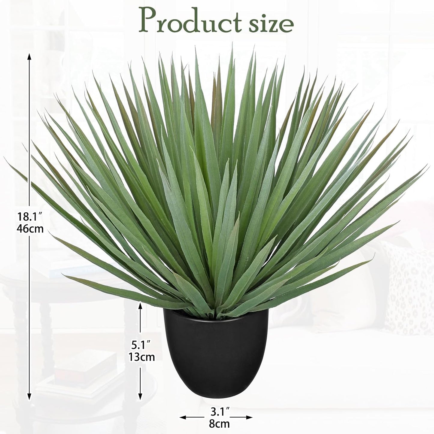 Briful Artificial Agave Plant – 18.1" Tall Faux Agave Plants in Black Pot, Realistic Fake Tropical Plants for Indoor and Outdoor Decor, Artificial Plants for Home, Office, Patio, Garden Decoration