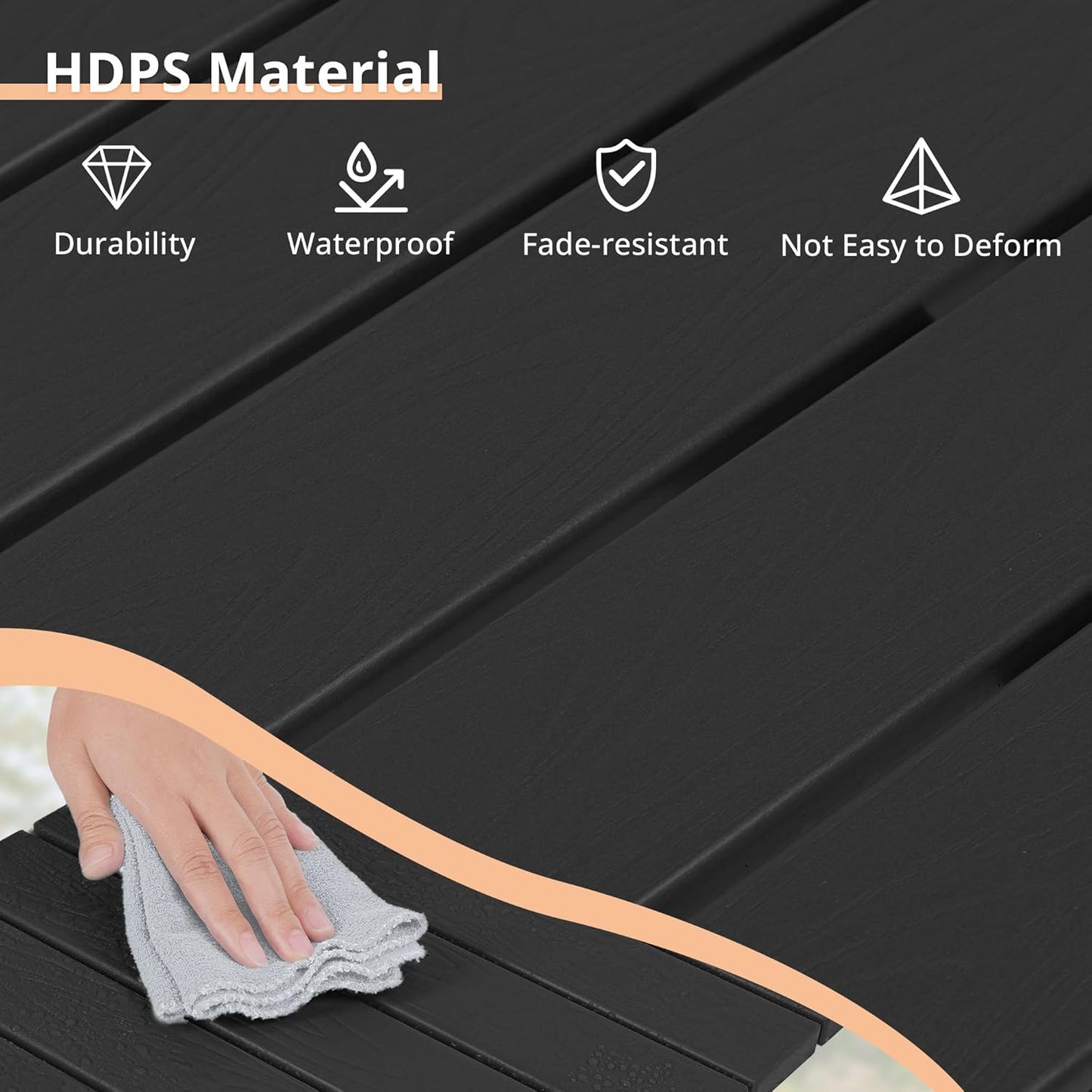 LUE BONA Small Outdoor Folding Side Table, Indoor Shower Bench Stool, HDPS End Table for Bathroom, Patio, Pool, 14 Inch Height, Black