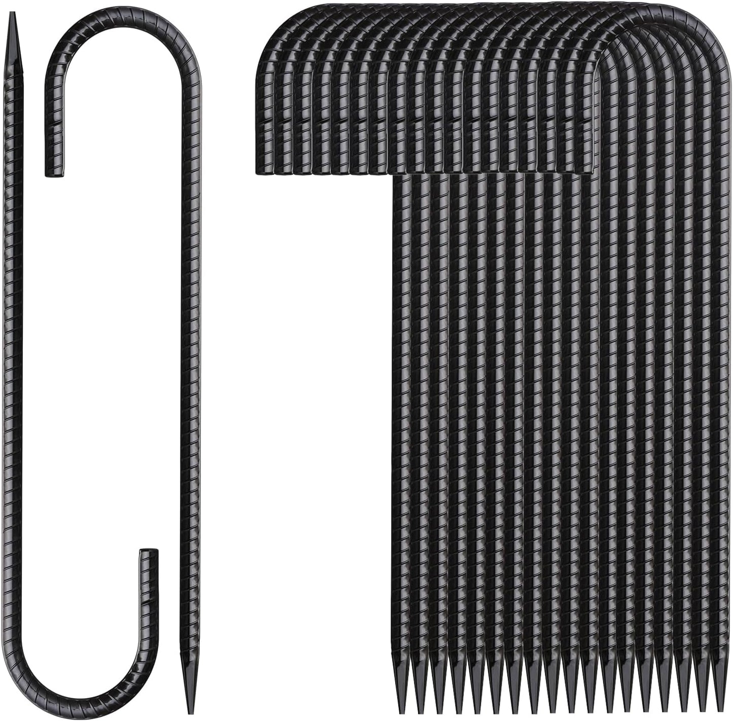 Rebar Stakes 12 Inch 20 Pack J Hook Ground Stakes Heavy Duty Chain Link Fence Stakes Galvanized Anchors Metal Tent Stakes for Wire Fencing Concrete Forming Trampolines Camping Canopies Shed Swing