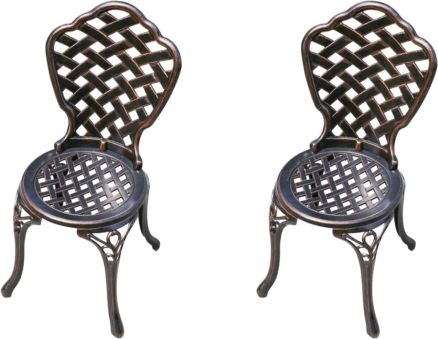 Outdoor Dining Chair Cast Aluminum Patio Chairs Set of 2 All-Weather Patio Dining Chair with Adjustable Feet for Backyard Garden (Slanted Grid Round Chair)