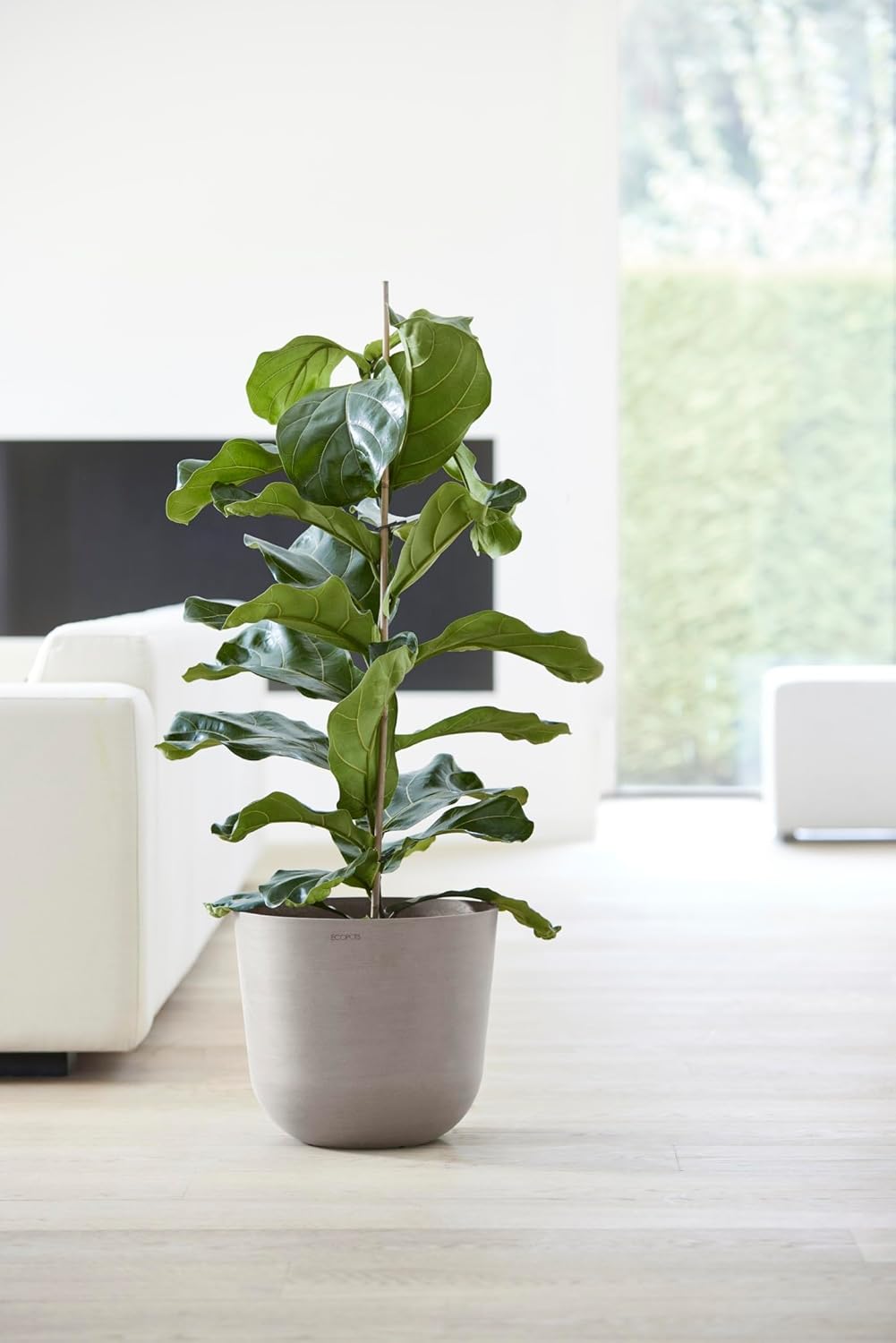 Ecopots Oslo Durable Modern Round Indoor/Outdoor Recycled-Based Composite Flower Pot Planter, Taupe, 14"