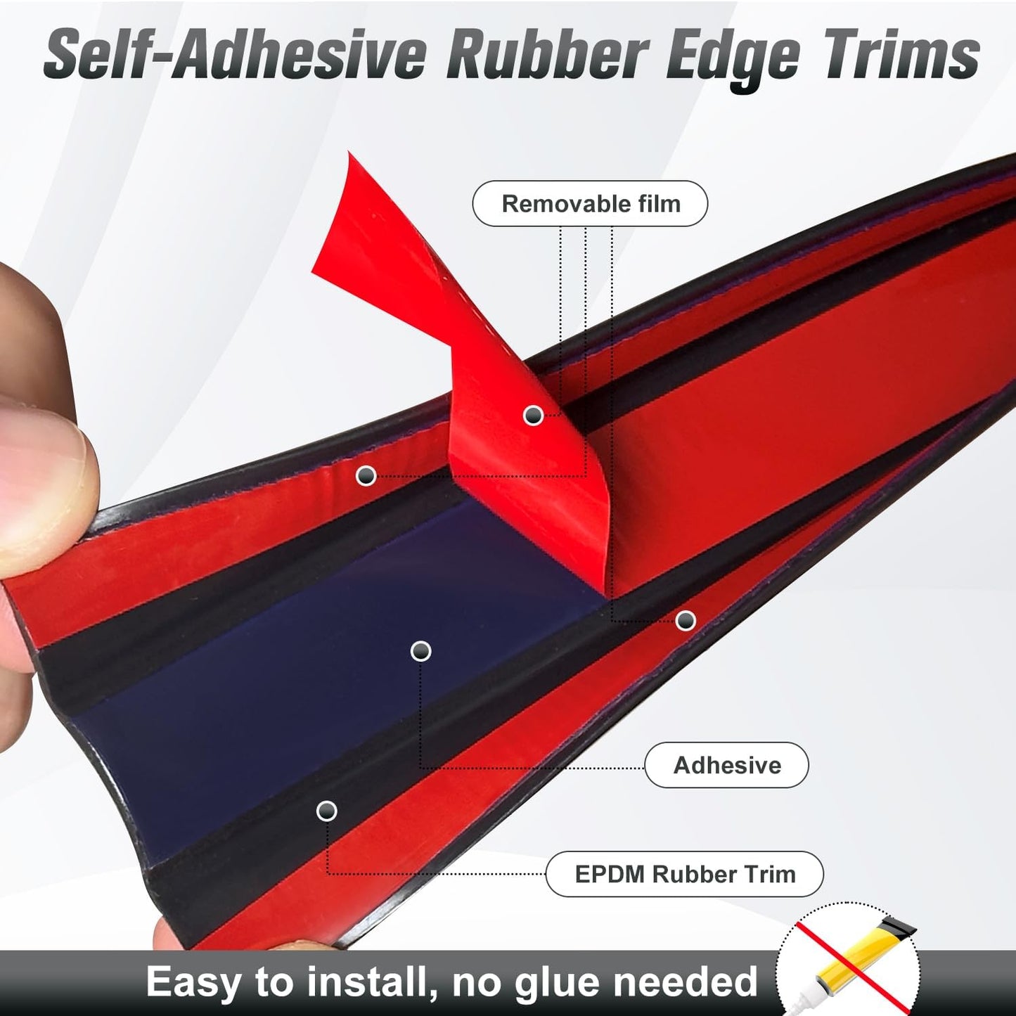 Rubber Edge Trim, Self Adhesive U Channel Edge Trim, Big Size U Shaped Trim, Edge Banding for Plywood, Woods, Shelf, Cabinet, Countertop, Fit for 3/8", Length 20Ft, Black