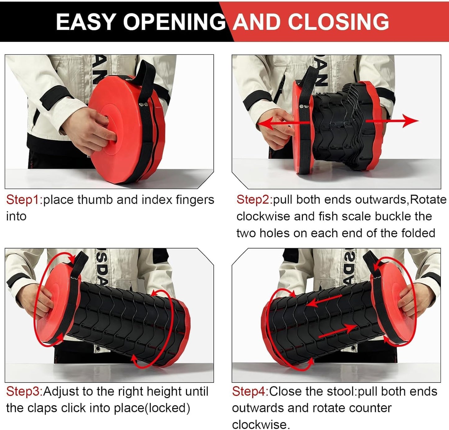 Upgraded Foldable Stool Thickened Set of 2, Portable Collapsible Stool Retractable Stool, Foldable Portable Collapsible Chair for Fishing, Hiking Tours, BBQ, Parties, Outdoor Activities (Red)