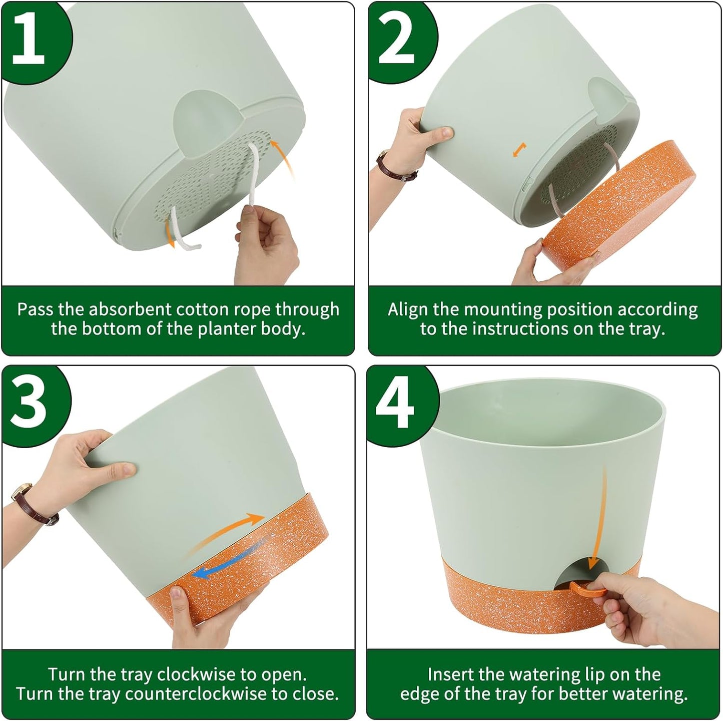 GARDIFE 12 inch Plant Pots, planters, Self Watering Pots, Large Plastic Flower pots with Deep Reservior and High Drainage Holes for Indoor Outdoor Plants and Flowers, Green