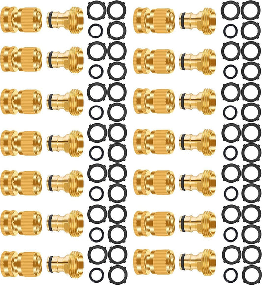 Garden Hose Quick Connector, No-Leak 3/4 Inch GHT Thread Fitting Water Hose Female Adapter and Male Adapter, Heavy-Duty Rust Resistant Brass Water Pipe Connect, Easy to Use (14 Pack ）
