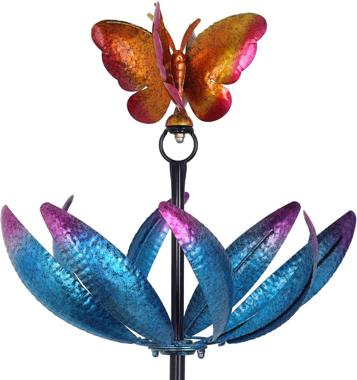 hogardeck Large Wind Spinners Outdoor, 77.6" Metal Butterfly Tulip Wind Spinner with Heavy-Duty Stakes, Multi-Color 360° Rotating Wind Sculptures Kinetic Yard Art for Home Garden Lawn Patio Decor