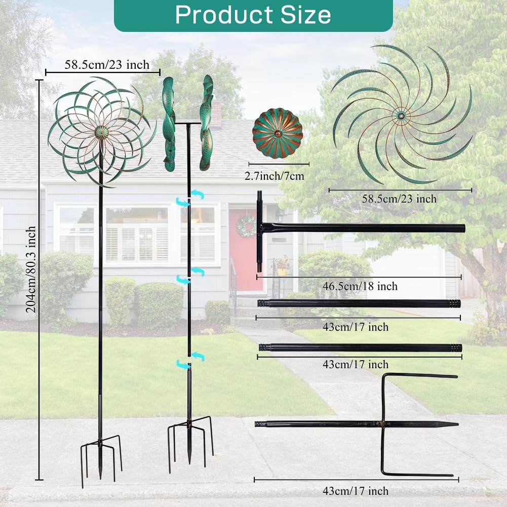 VEWOGARDEN Large Wind Spinners for Yard and Garden, Waterproof Metal Doubles Wind Spinners Outdoor Decor, Wind Sculptures & Spinners with Stakes (23" W * 80" H)