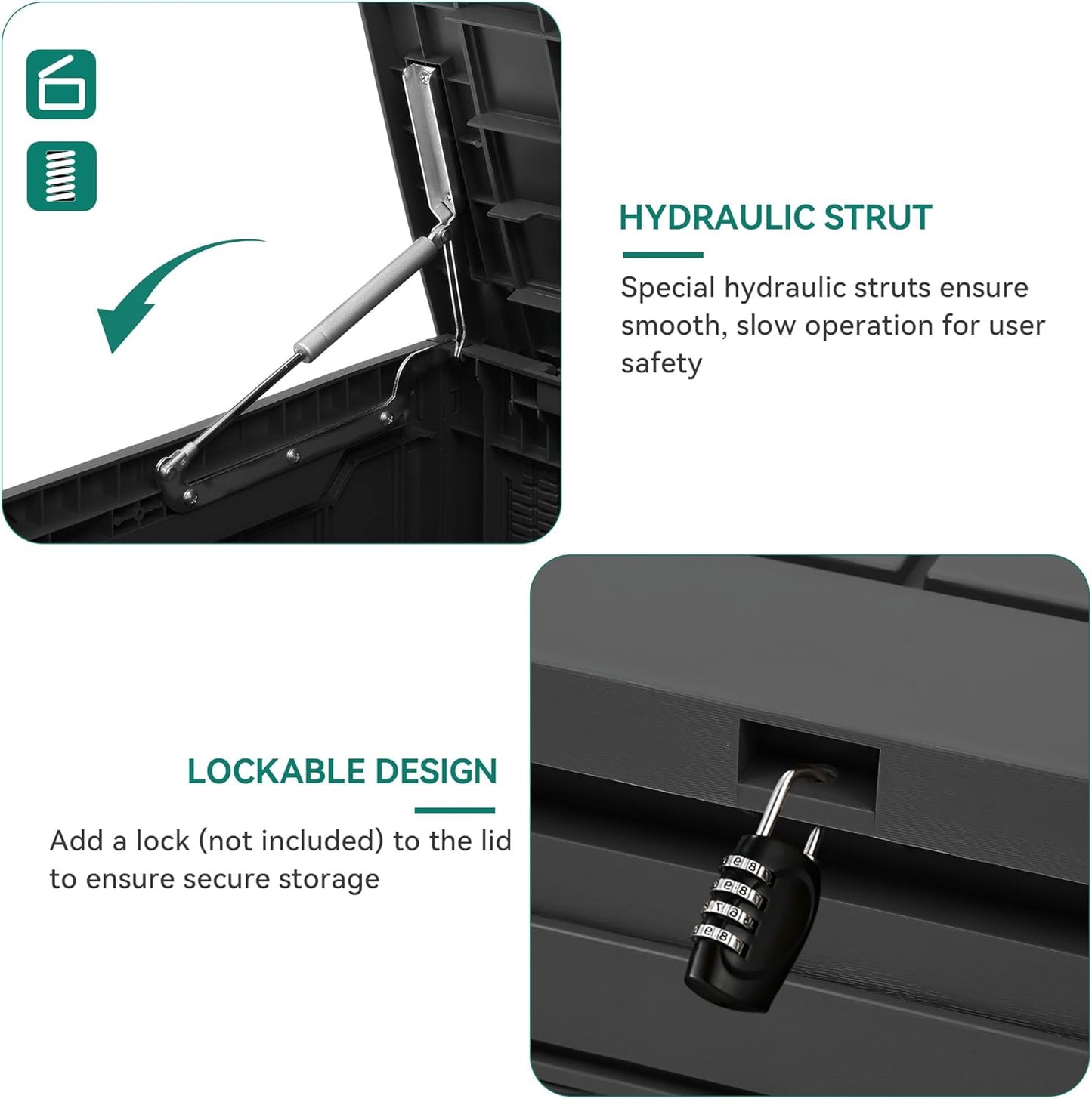 YITAHOME 80 Gallon Outdoor Storage Box, Large Water Resistant Resin Deck Box, Indoor Outdoor Lockable Rattan Storage Container for Patio, Garden, Cushions, Tools, Equipment (Dark Gray)