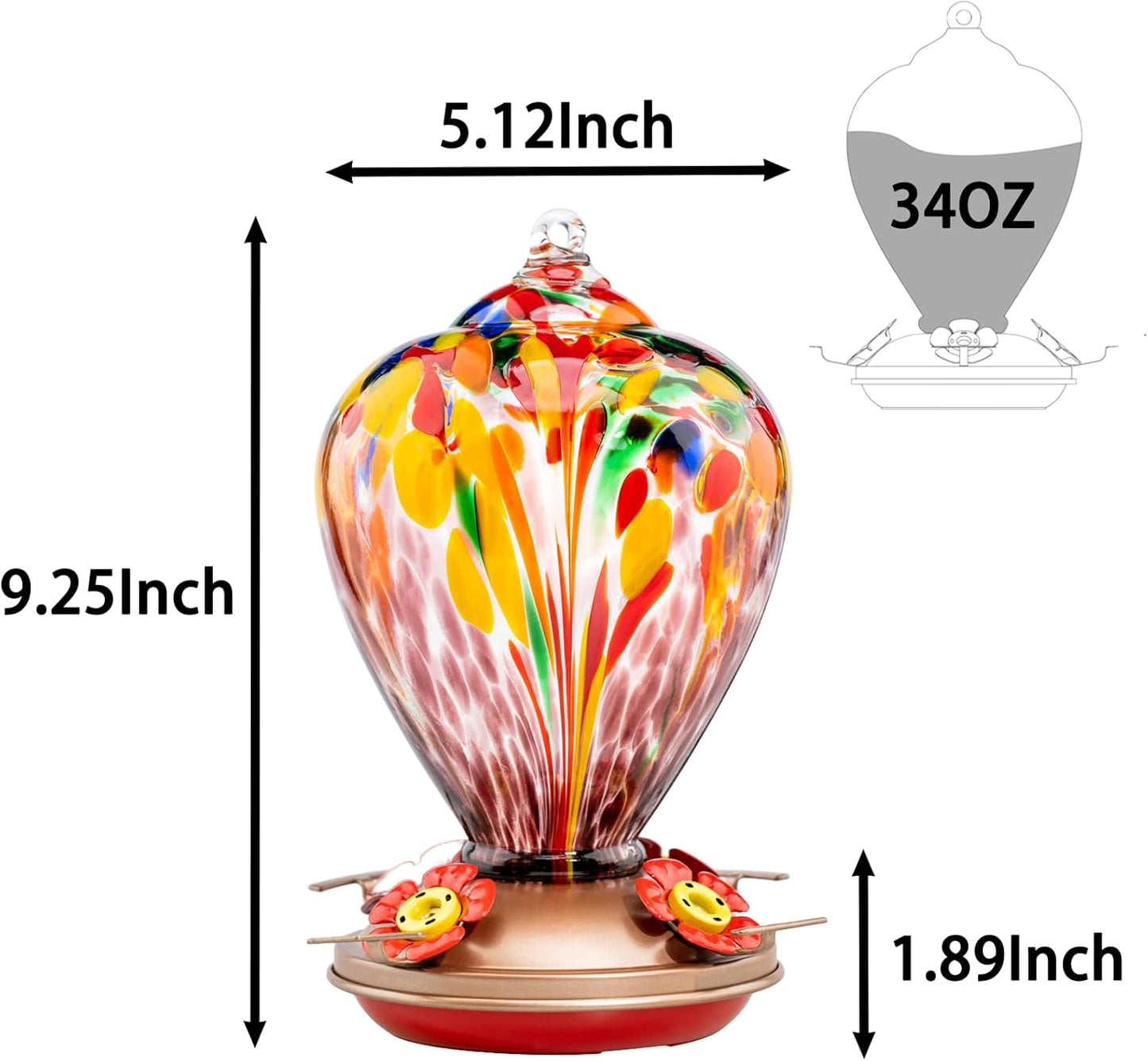 Muse Garden Hummingbird Feeders for Outdoors Hanging, Blown Glass Hummingbird Feeder, Humming Bird Gifts for Mom, Garden Decor for Outside, Unique Gifts Idea for Women, 34OZ, Purple Tulips