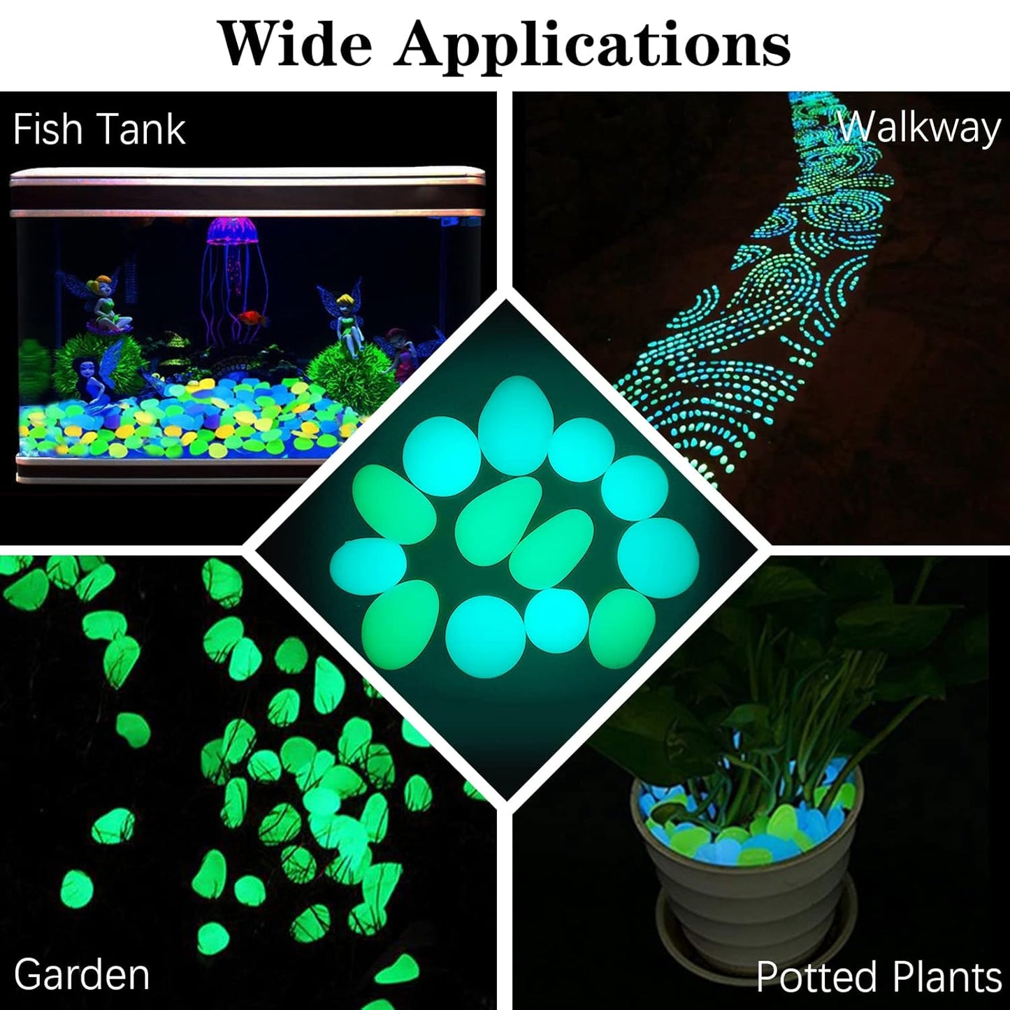 1000PCS Blue Long Term Glowing Decorative Stone, Glow in The Dark Rocks Light Perfect Indoor Outdoor Decor Fit for Garden Sidewalk Fish Tank Grass Flower Pots (0.3-04in/0.8-1cm)