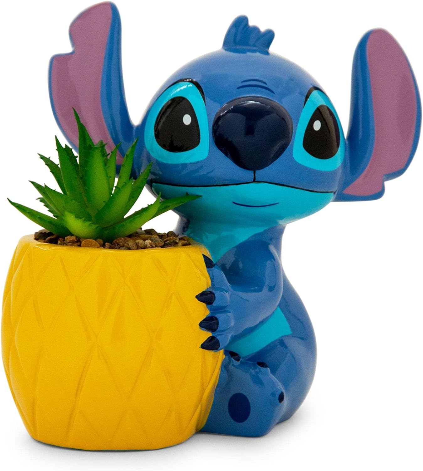 Disney Lilo & Stitch Pineapple 6-Inch Ceramic Planter with Artificial Succulent | Cute Flower Pot, Faux Indoor Plants